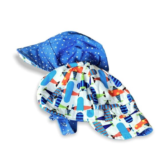 New UB2 Reversible Baby Sun Hat With Airplane & Blue Wave Design Adjustable Chi - Picture 5 of 7
